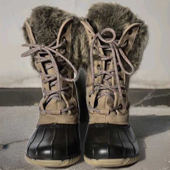 Etc! Faux Fur Snow Winter Boot Quilted Leather Lace-Up Boots Women's Size 7/8 - Picture 2 of 7